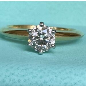 Tiffany & Co. 18k Yellow Gold Diamond Solitaire Platinum Engagement Ring Sz 4.75